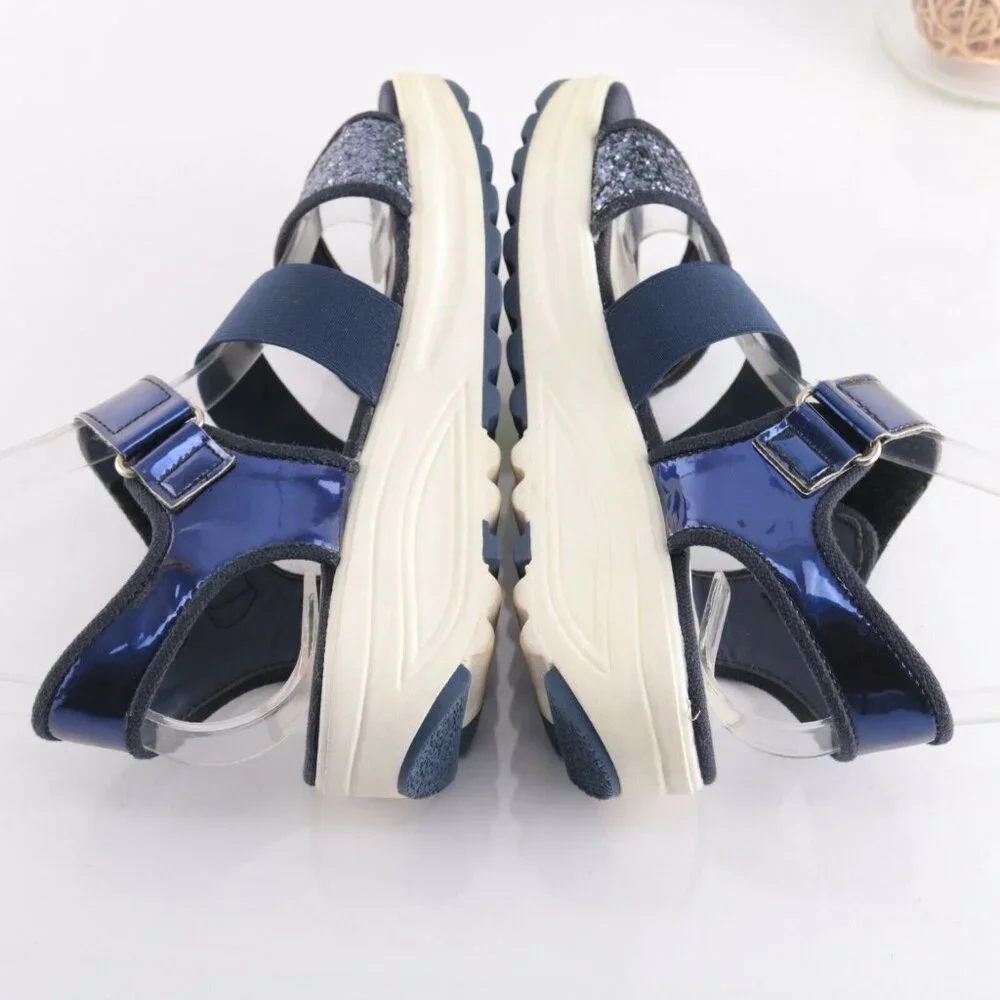 STIU Women's Sandal Size 7 Strappy Blue Elastic Glitter Platform casual Comfy - Picture 8 of 12